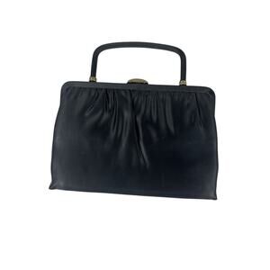 Classy Vintage Madane USA 1940s Clutch‎ Black Satin bag, Gold hardware Pristine
